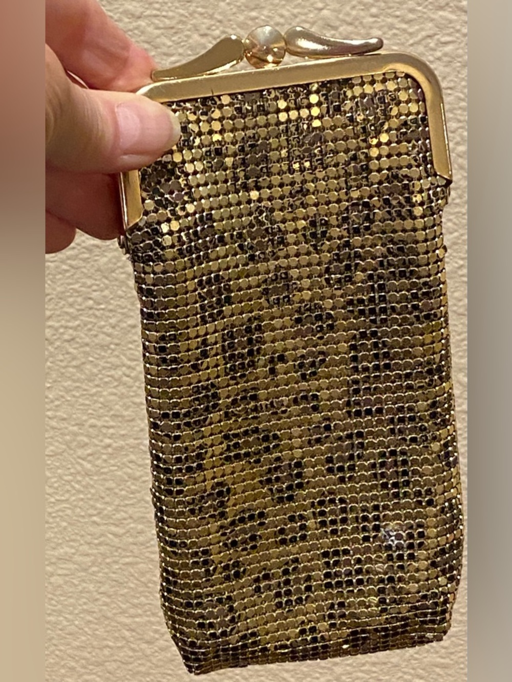 Vtg Joan Rivers Classics Leopard Mesh Kiss Lock Coin Eyeglass Cigarette Case Bag